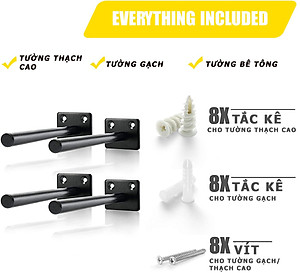 Bộ 4 chốt âm kệ treo tường, pát âm đỡ kệ trang trí bằng thép đặc 15cm kèm phụ kiện vít tắc kê – Hàng chính hãng