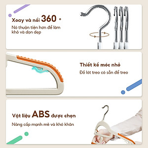 Combo 5 Móc Treo Quần Áo Chống Trượt, Biến Dạng Quần Áo, Móc Áo Nhựa Cao Cấp Chịu Tải Lớn Xoay 360 - Chính Hãng