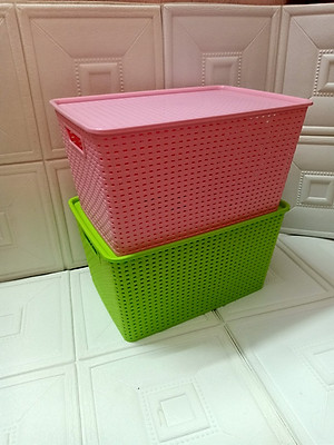 Combo 2 rổ đựng đồ đa năng có nắp đậy - 42x29.5x22.3(cm) giao màu ngẫu nhiên