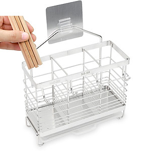 Kệ đựng đũa muỗng 3 ngăn có móc treo dán tường Hobby Home Decor DM04