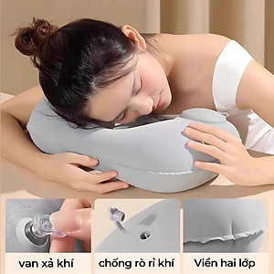 Gối hơi kê cổ bơm tự động, mềm mại, thiết kế hình chữ U giúp giảm đau cổ, có nút cài, phù hợp cho văn phòng và du lịch  Phượt Dã Ngoại Đi Chơi Quà Tặng Nam Nữ