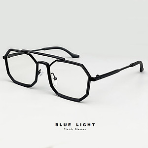 Gọng Kính Cận, Kính Giả Cận Nam Nữ, Mắt Lục Giác Độc Lạ, Dày Dặn Cứng Cáp, Đen,Bạc - BLUE LIGHT