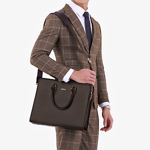 Cặp Da Nam Công Sở Túi Xách GENCE CTS08 Da Bò Cao Cấp Màu Nâu Có Dây Đeo Vai