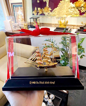 Mô hình thuyền buồm mạ vàng MT Gold Art sze s- hàng chính hãng, quà tặng danh cho sếp, khách hàng, đối tác