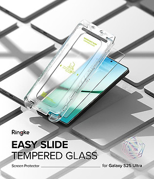 Combo 2 Miếng Dán cường lực kèm khung dán Trong Suốt/ Chống Nhìn Trộm cho Samsung Galaxy S25 Ultra RINGKE Easy Slide Tempered Glass_ Hàng Chính Hãng