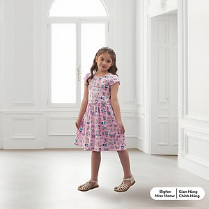 Váy cho bé gái Bigfox Miss Meow size đại mùa hè kiểu cộc tay chất cotton style Hàn cỡ 3,6,9,10,11 tuổi 30kg 40kg 1947
