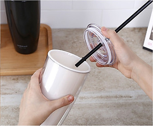 Ly nhựa 2 lớp Lock&Lock HAP507 750ml - Hàng chính hãng, có ống hút, có nắp đậy - Tặng kèm cọ rửa