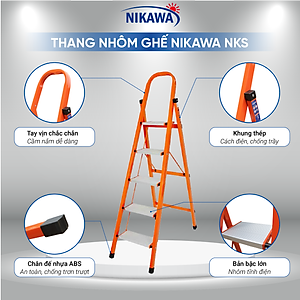 (TẶNG KÈM CHỔI LÔNG GÀ) Thang nhôm ghế chữ a Nikawa NKS , 4 bậc , nhập khẩu Nhật bảo hành chính hãng 18 tháng