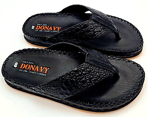  DÉP KẸP NAM DA BÒ THẬT 100% DONAVY CAO CẤP ,IN VÂN CÁ SẤU NỔI BẬT DOKB