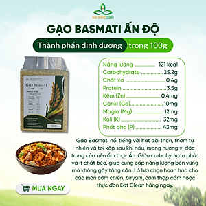 Gạo Basmati India (Ấn Độ) 1121, chỉ số đường huyết (GI) thấp, tốt cho người bị tiểu đường, Túi 5kg