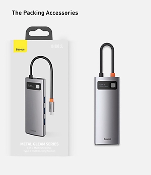 Hub chuyển đa năng Baseus 6-in-1 Metal Gleam Series Multifunctional Docking Station - Hàng Chính Hãng