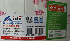 Nồi Cơm Điện Tự Động Nắp Gài Aidi MR-SM 07J (1,2 lít) - Màu Ngẫu Nhiên - Hàng Chính Hãng