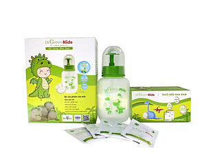 Bình rửa mũi cho trẻ Dr.Green Kids, kèm 30 gói muối rửa mũi, dung tích 180ml, đầu rửa silicon mềm mại, phù hợp rửa mũi với trẻ em