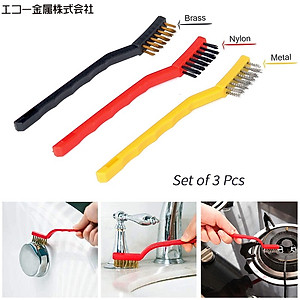 Set 03 chiếc bàn chải sắt Nhật Bản Echo lông bằng thép/đồng cho khả năng cọ rửa nhanh chóng & hiệu quả - Hàng nội địa Nhật Bản