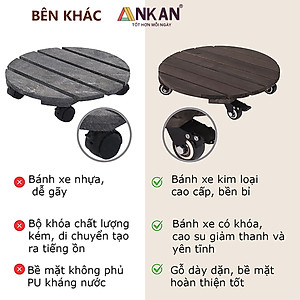 Đế Lót Chậu Cây Có Bánh Xe Cao Cấp ANKAN, Tròn Màu Xám Đen R35cm, Tải trọng 150 Kg, Di Chuyển Chậu Cây Êm Ái, Không Ồn
