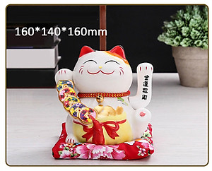 Mèo Thần Tài Maneki Neko Vẫy Tay Chiêu Tài Lộc Bằng Gốm Sứ Tặng Kèm Túi Lót PaKaSa - Hàng Chính Hãng 