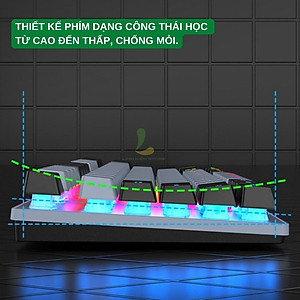 Bàn phím giả cơ gaming XUNFOX K10 - Bàn phím có dây công thái học 87 phím LED Rainbow - Hàng nhập khẩu