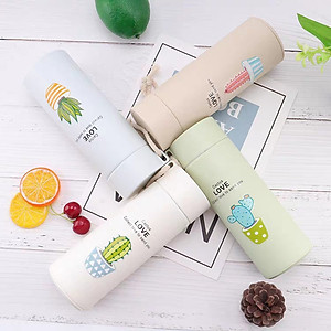 Bình Đựng Nước Lõi Thủy Tinh Họa Tiết Xương Rồng Dễ Thương Dung Tích 450ml - Bình Giữ Nhiệt In Hình Xương Rồng 450ml Lõi Thủy Tinh Bọc Và Nhựa Lúa Mạch Có Dây Sách Tiện Dụng - Giao Màu Ngẫu Nhiên