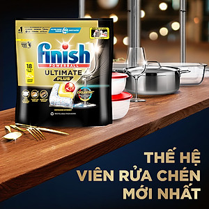 [Mới] Viên rửa chén bát hương chanh Finish Ultimate Plus All in one túi 18 viên - dòng siêu cao cấp
