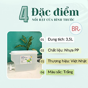 Bình đựng nước có vòi 3,5L Việt Nhật , Bình đựng nước trà, nước trái cây để trong tủ lạnh- Hàng chính hãng 