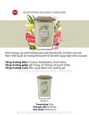 Nến ly vuông Elevation size L - Holiday Garland (552g)