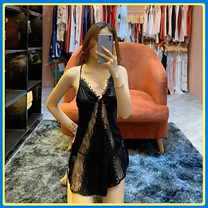 Q10 Váy ngủ nữ hai dây chéo lưng ren dọc trước sexy  - Đầm ngủ nữ hai dây gợi cảm - Đồ ngủ nữ sexy quyến rũ