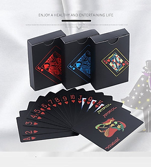 Bộ Bài Tây Nhựa PVC Nền Đen Cao Cấp, Chống Nước, Tùy Chọn Màu – Chính Hãng