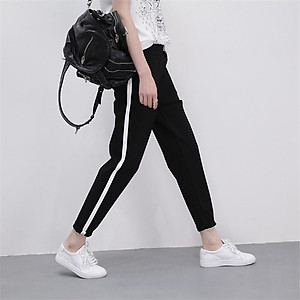 QUẦN BAGGY THỂ THAO_QUẦN BAGGY VẢI THUN CO GIÃN_QUẦN THỂ THAO NỮ_ Quần Baggy Nữ Kẻ Sọc Dọc Trắng Phong Cách