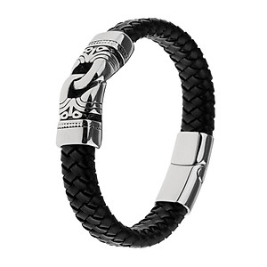 Stainless Steel Braided Leather Bracelet for Men Bangle Wrap  Clasp