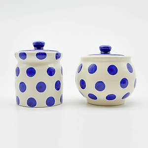 Hũ Đựng Gia Vị Dạng Trụ J2 Bằng Sứ Cao Cấp Minh Tiến - Họa Tiết Chấm Bi Cobalt