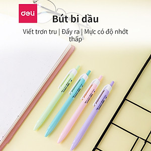 Bút Bi Xanh Ngòi 0.7 Đầu Bấm Deli - Vỏ Nhựa Màu Sắc Xinh Xắn Cute Macaron Pastel Viết Siêu Mượt - Phù Hợp Văn Phòng Học Sinh Ghi Chép Sổ Tay - EQ03330
