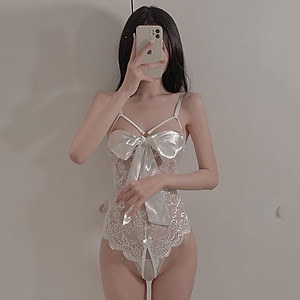 Q64 Váy ngủ bodysuit ren thắt nơ sexy  - Bộ đồ ngủ liền thân bodysuit - Đầm ngủ bodysuit gợi cảm