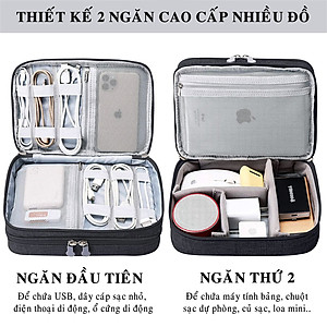 Túi đựng phụ kiện điện thoại 2 ngăn lớn cải tiến kích thước 27cm nhiều ngăn chống nước, chống sốc - Hàng chính hãng D Danido