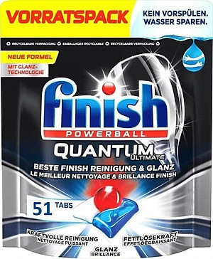 Hộp 51 viên rửa chén Finish Quantum Ultimate (Công thức mới 2020) – Hàng siêu cao cấp với 14x tính năng trong 1 viên (Dành cho máy rửa chén 13-14-15 bộ).