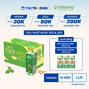 Thùng Vinasoy Fami Green soy rất ít đường hộp (10 hộp x 1 Lít)