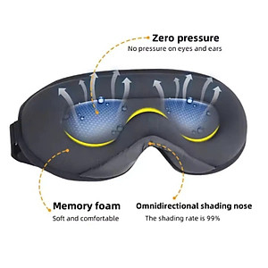 Bịt Che Mắt Ngủ 3D Kèm Bịt Tai Văn Phòng, Trên Xe Ô tô, Máy Bay, Thoáng Khí, Mềm Mại Cho Giấc Ngủ Ngon, Mặt Nạ Ngủ. Du Lịch Dã Ngoại Phượt Thiền MÀU ĐEN