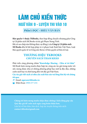 Sách Làm Chủ Kiến Thức Ngữ Văn 9 - Luyện Thi Vào 10 Phần 1: Đọc - Hiểu Văn Bản