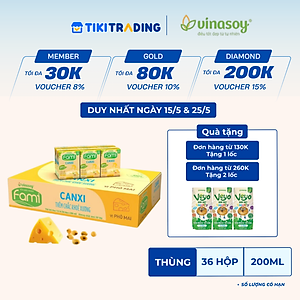 Thùng Sữa đậu nành Vinasoy Fami Canxi vị Phô Mai ( 200ml x 36 Hộp )
