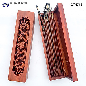 Hộp đựng đũa gỗ hương đỏ - đục khắc tinh tế (CTH745) Sang trọng - Đựng đũa sang trọng làm quà tặng