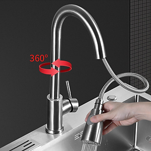 Vòi rửa bát Valenza sus304 nóng lạnh rút dây 01