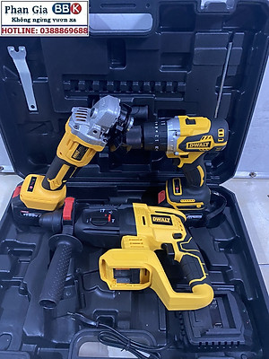 Bộ Combo Máy Khoan Đục Bê Tông, Máy Mài Và Máy Khoan Pin Dùng Pin 199V, 2 Pin 15Cell, Động Cơ Không Chổi Than, Bảo Hành 12 Tháng (Tặng kèm hộp đựng)