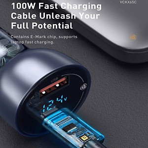 Tẩu sạc nhanh đa năng Baseus CCKX-C0A tích hợp Type-C và USB công suất 65W - Hàng Nhập Khẩu