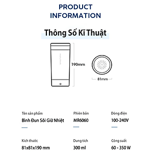 Bình đun nước kiêm giữ nhiệt cao cấp Morphy Richards MR6060, chất liệu inox 304, inox 316L , dễ dàng thay đổi kiểm soát nhiệt đô, dung tích 350ml- Hàng chính hãng