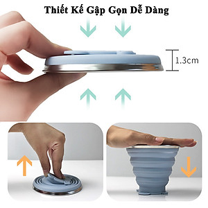Cốc Gấp Gọn Silicon KUNBE Có Nắp Đậy Dây Treo Tiện Lợi