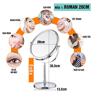Gương trang điểm để bàn Roman, Crom, phóng đại zoom x3, 2 mặt xoay siêu nét Minh House