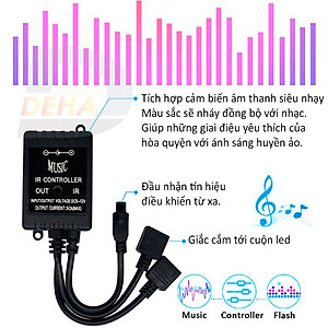 Bộ đèn Led dây dán RGB đổi màu Đồng Bộ Nhạc, điều khiển 44 phím chọn màu trang trí dán tường, bàn, máy tính dây bóng 5050 nháy theo nhạc music syn dùng được ngoài trời chống nước bền, đẹp (Tùy chọn loại dây và chiều dài dây)