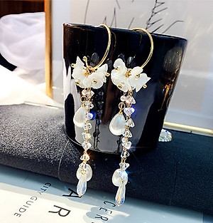 Bông tai chuỗi ngọc trai pha lê sang trọng