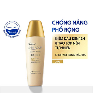 Kem chống nắng Skin Aqua trang điểm tạo nền trắng mịn & đều màu dạng sữa Sunplay Skin Clear White CC Milk SPF 50, PA++++ 25g
