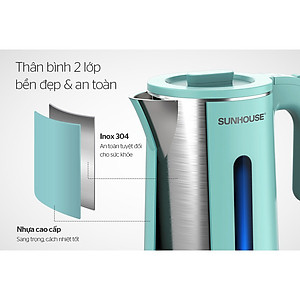 Ấm Siêu Tốc 2 Lớp Inox Sunhouse SHD1351 1.8L Hàng Chính Hãng - Sản Phẩm Cần Thiết Cho Mọi Gia Đình