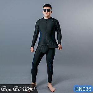 Đồ bơi nam cỡ đại đến 130kg, quần áo tắm big size cho người béo mập, áo dài tay khoá kéo & quần dài chống nắng, chất thun bơi lạnh Hàn co giãn đa chiều | BN036